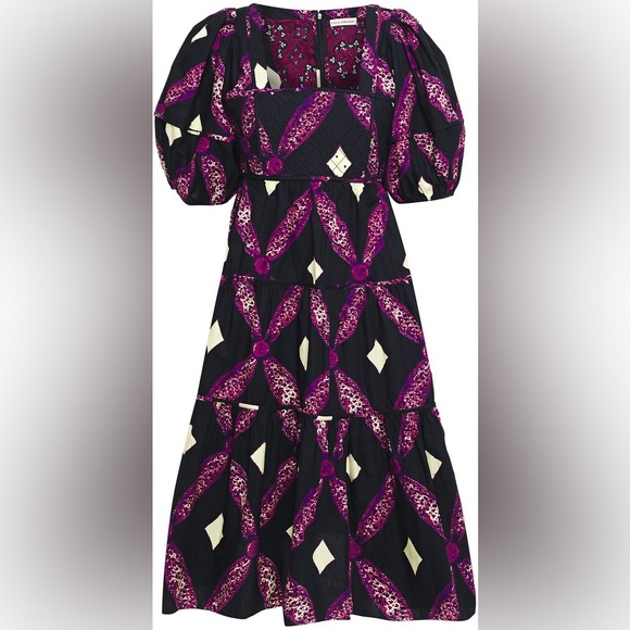 Ulla Johnson Nora Tiered Quilted Printed Cotton-poplin Dress, Sz 8 - Picture 4 of 11